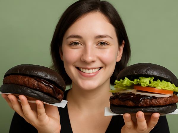 Črni hamburger z bambusovim ogljem in sipinim črnilom: japonska poslastica, ki Zahodnjake spravlja v zadrego